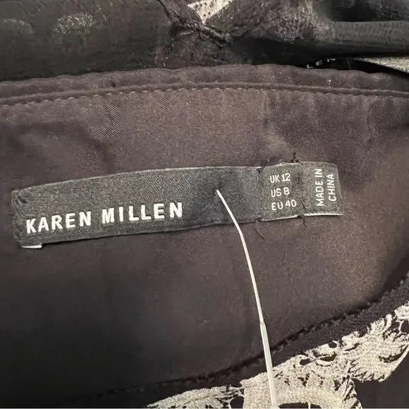 Karen Millen Black Gray Silk Cocktail Dress Lined Sleeveless Size 8 - Picture 10 of 12